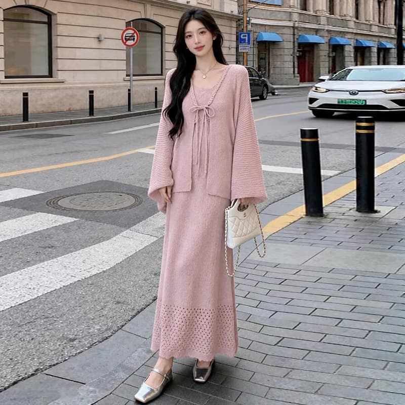 출산 착용 가을 겨울 조끼 원피스 2026 새로운 가을 임산부 맨위 패션 오픈 가디건 드레스 이미지 3