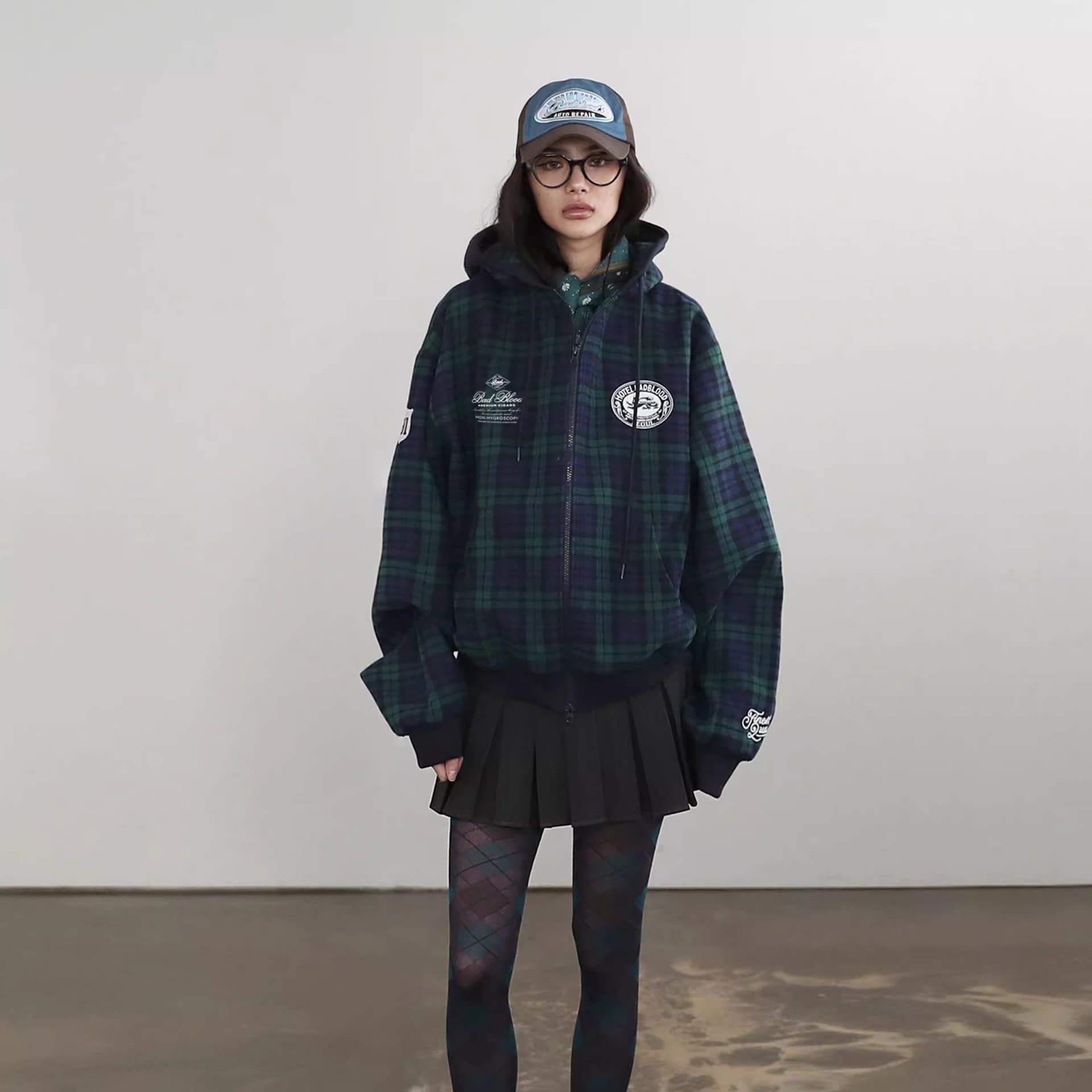 원본 원단 원본 솜씨 400g 털이 있는 아메리칸 레트로 체크무늬 후드티 후드 재킷 가을 겨울 남녀 커플 이미지 5