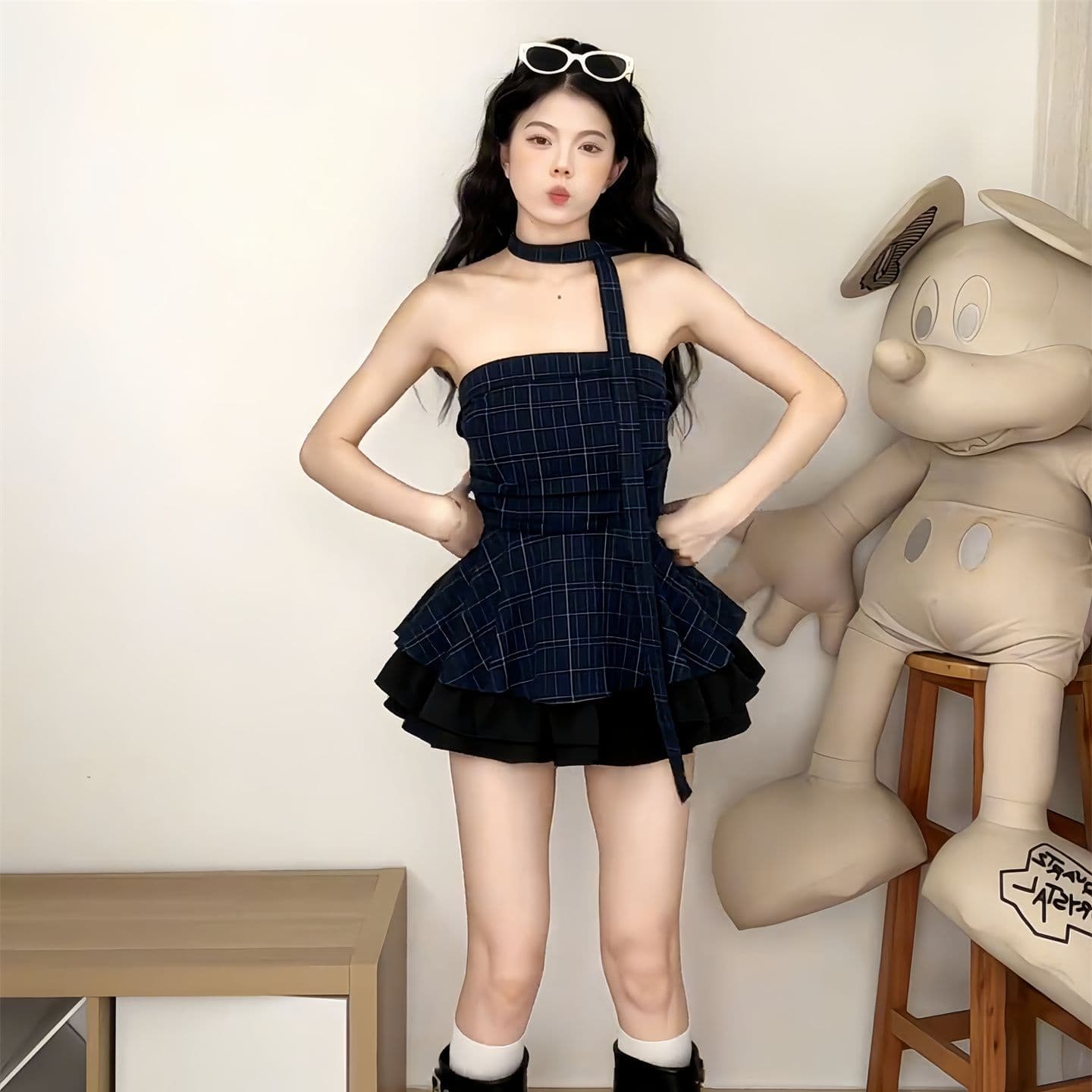 컬러 짜임 그리드 있음 안감 한 부서 체크무늬 튜브탑 조끼 여성 여름 몸매 가꾸기 기본 셔츠 민소매 맨위 이미지 2