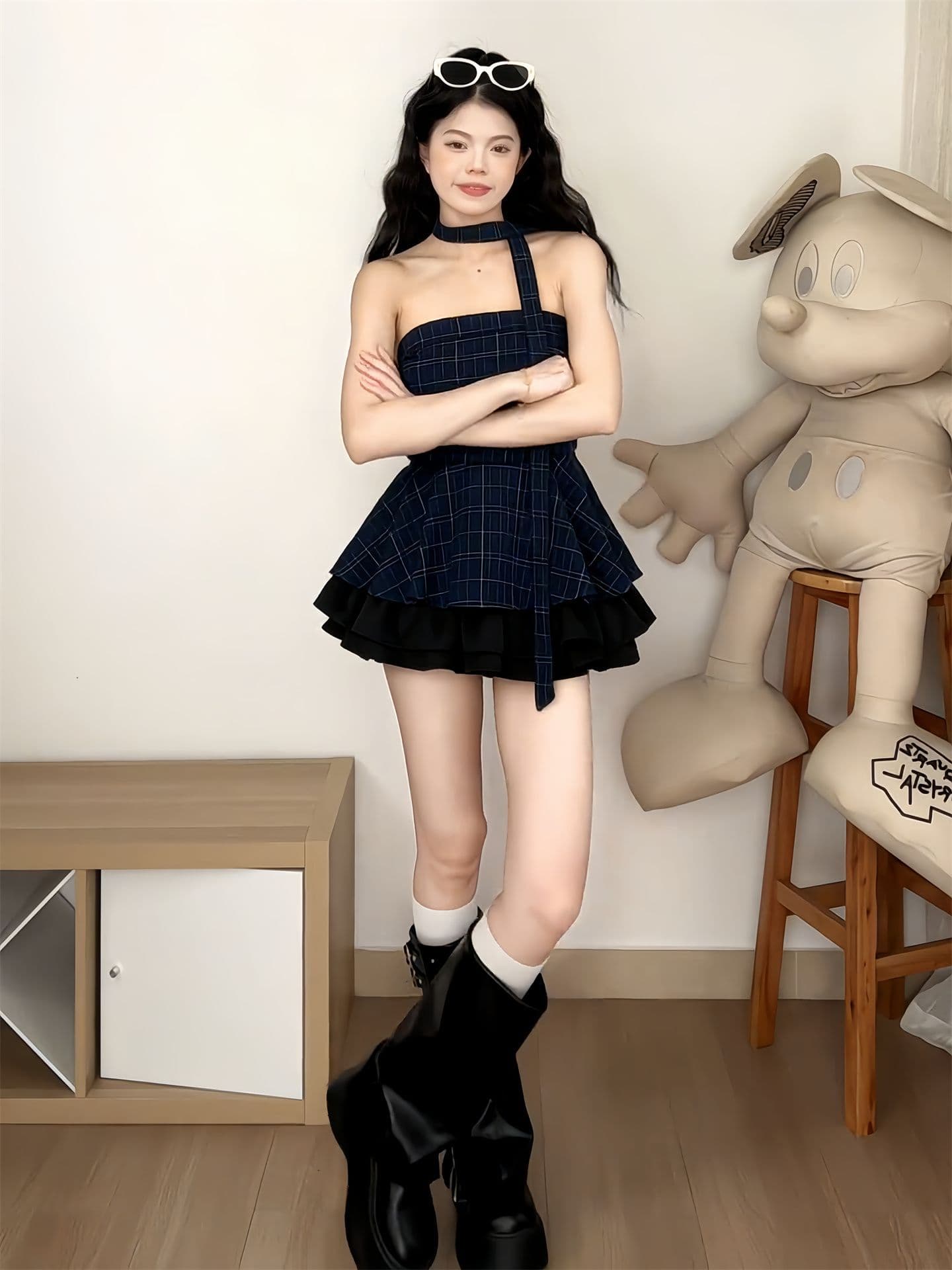 컬러 짜임 그리드 있음 안감 한 부서 체크무늬 튜브탑 조끼 여성 여름 몸매 가꾸기 기본 셔츠 민소매 맨위 상세 이미지 3
