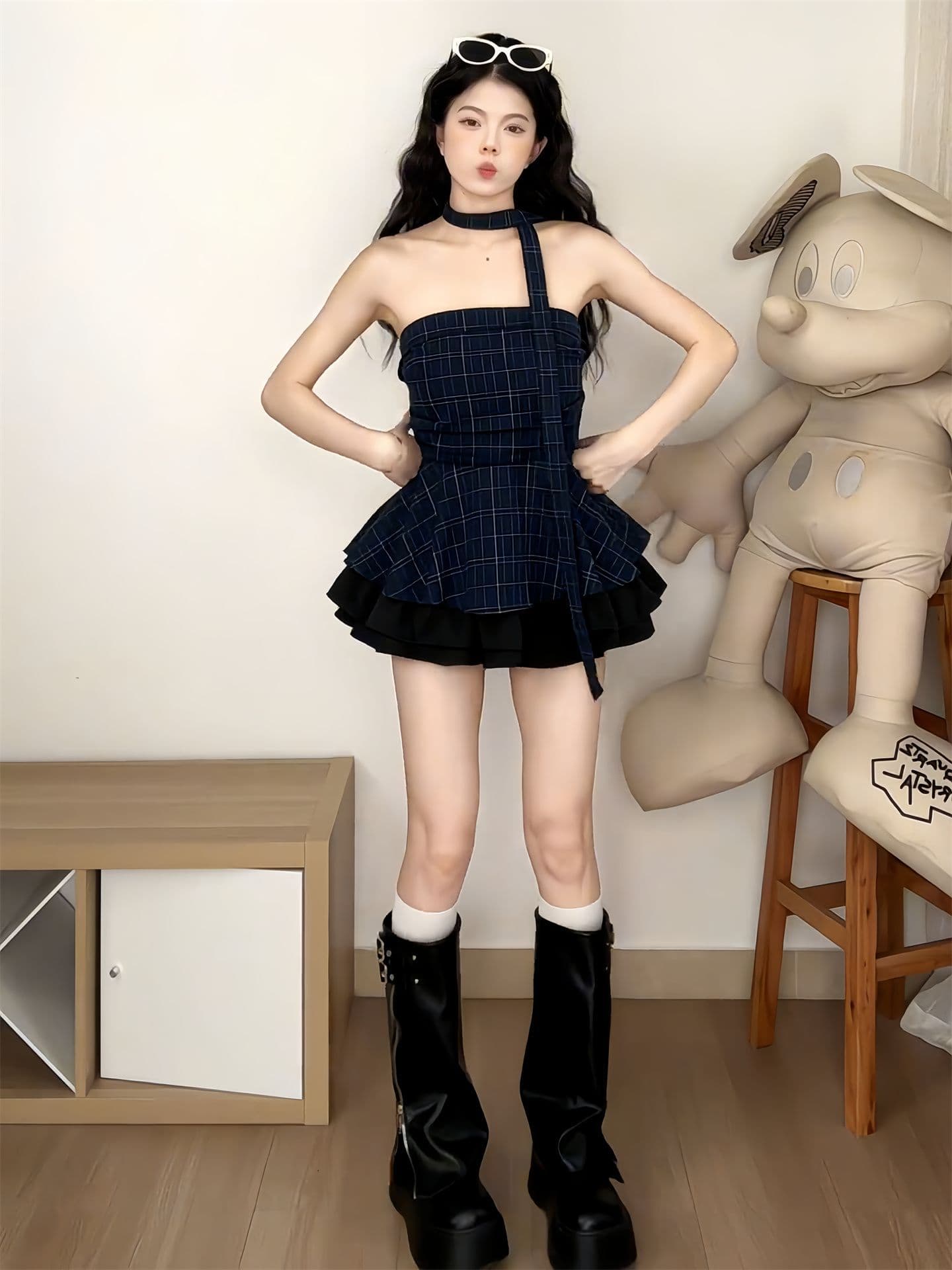컬러 짜임 그리드 있음 안감 한 부서 체크무늬 튜브탑 조끼 여성 여름 몸매 가꾸기 기본 셔츠 민소매 맨위 상세 이미지 5