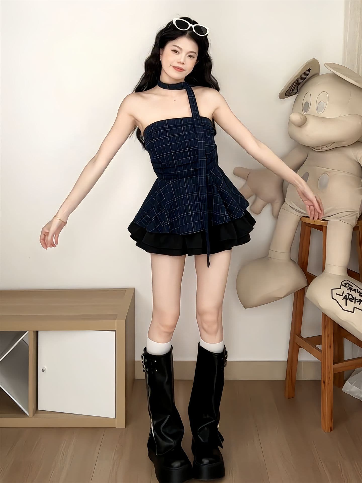 컬러 짜임 그리드 있음 안감 한 부서 체크무늬 튜브탑 조끼 여성 여름 몸매 가꾸기 기본 셔츠 민소매 맨위 상세 이미지 6