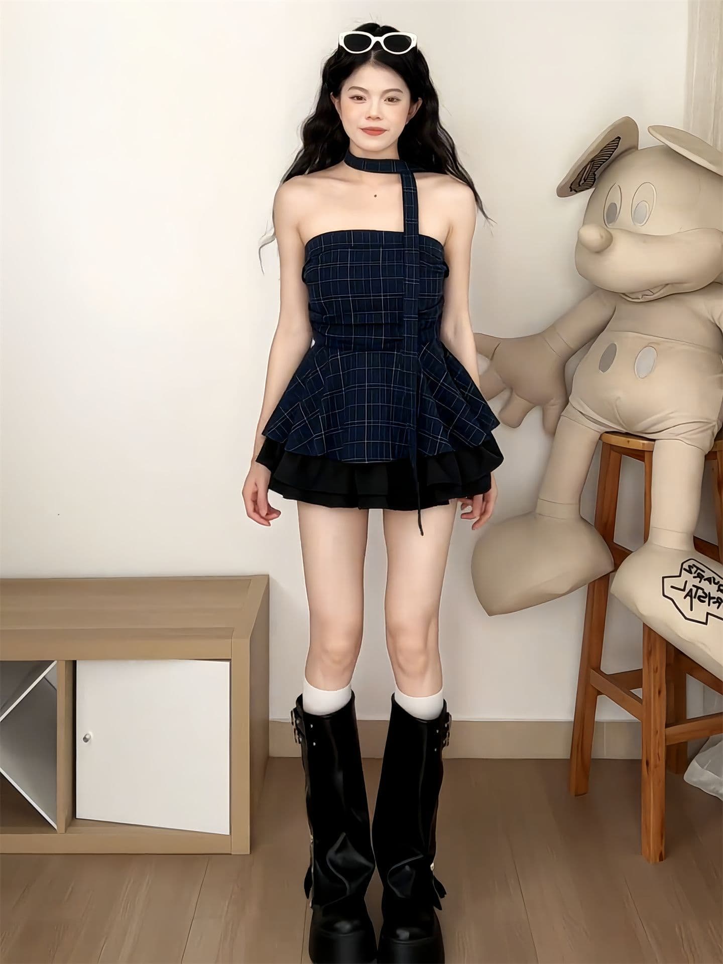 컬러 짜임 그리드 있음 안감 한 부서 체크무늬 튜브탑 조끼 여성 여름 몸매 가꾸기 기본 셔츠 민소매 맨위 상세 이미지 7