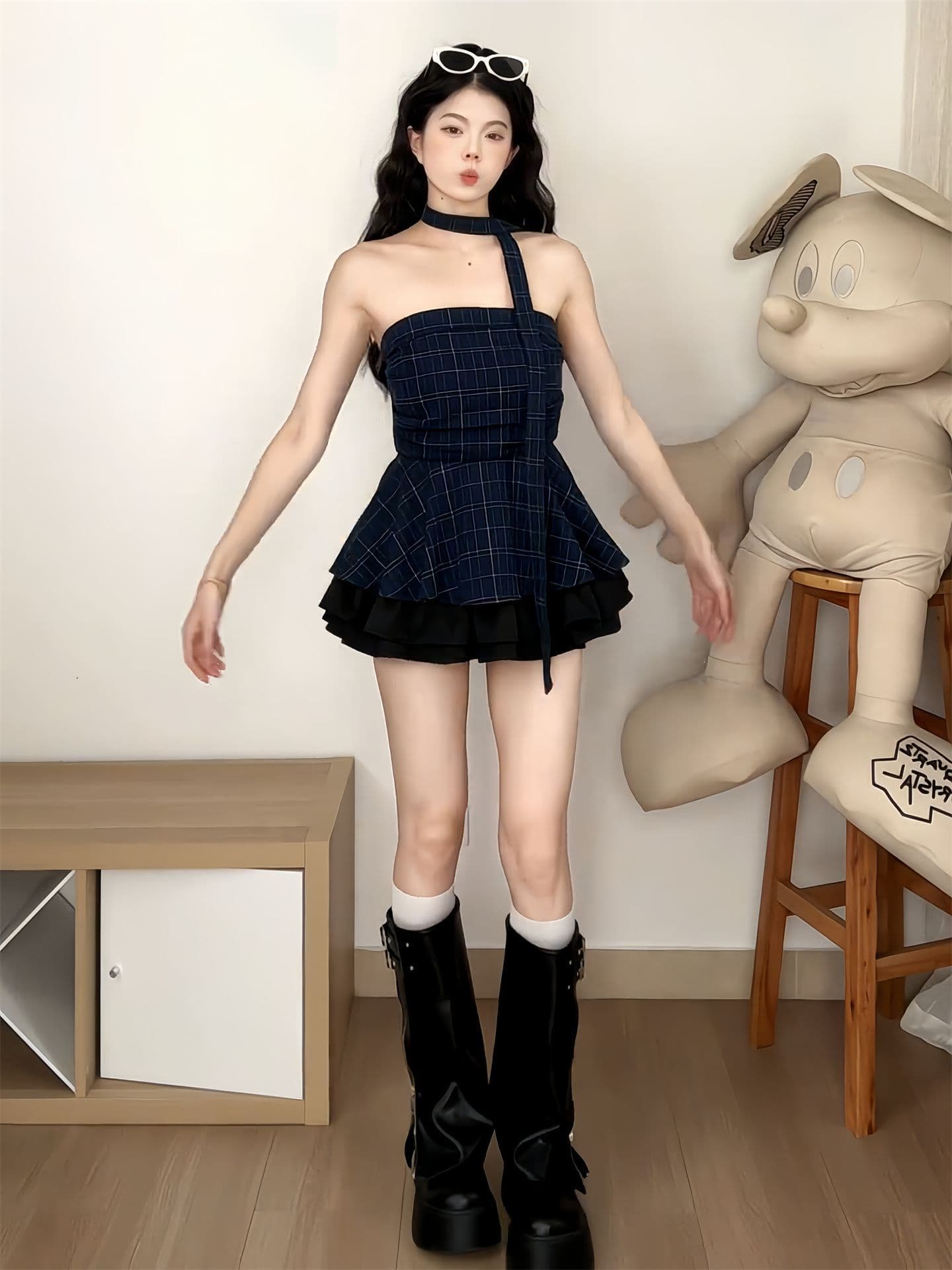컬러 짜임 그리드 있음 안감 한 부서 체크무늬 튜브탑 조끼 여성 여름 몸매 가꾸기 기본 셔츠 민소매 맨위 상세 이미지 8
