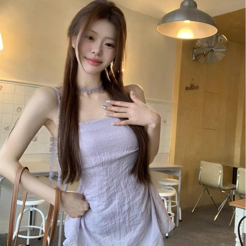 한국 스타일 품격 캐미솔 여성 의류 여름 2026 새로운 몸매 가꾸기 슬림해 보이는 경기 리본 이슬 쇄골 핫걸 맨위 이미지 5