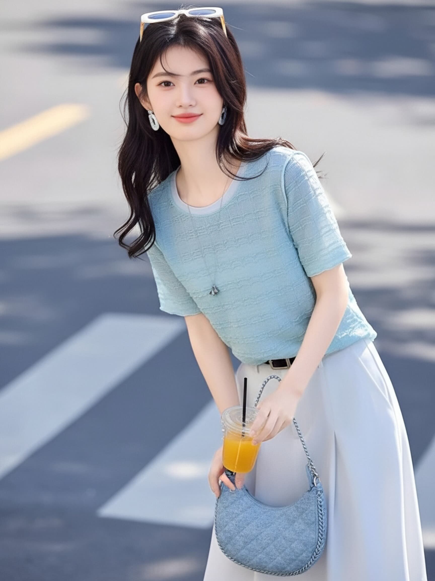 질감 센스 반팔 티셔츠 여성 여름 배색 라운드 넥 루즈핏 부드러운 연령 감소 작은 키 디자인 센스 느슨함 맨위 이미지 4