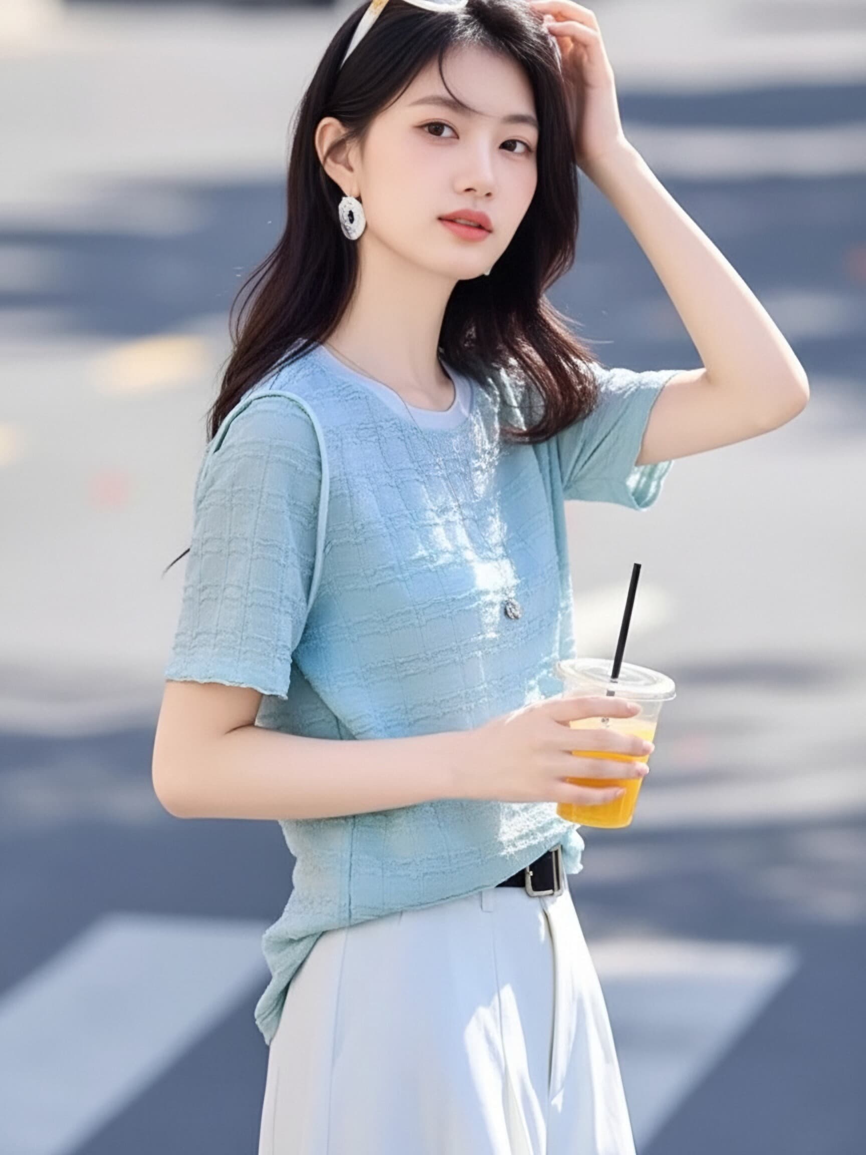 질감 센스 반팔 티셔츠 여성 여름 배색 라운드 넥 루즈핏 부드러운 연령 감소 작은 키 디자인 센스 느슨함 맨위