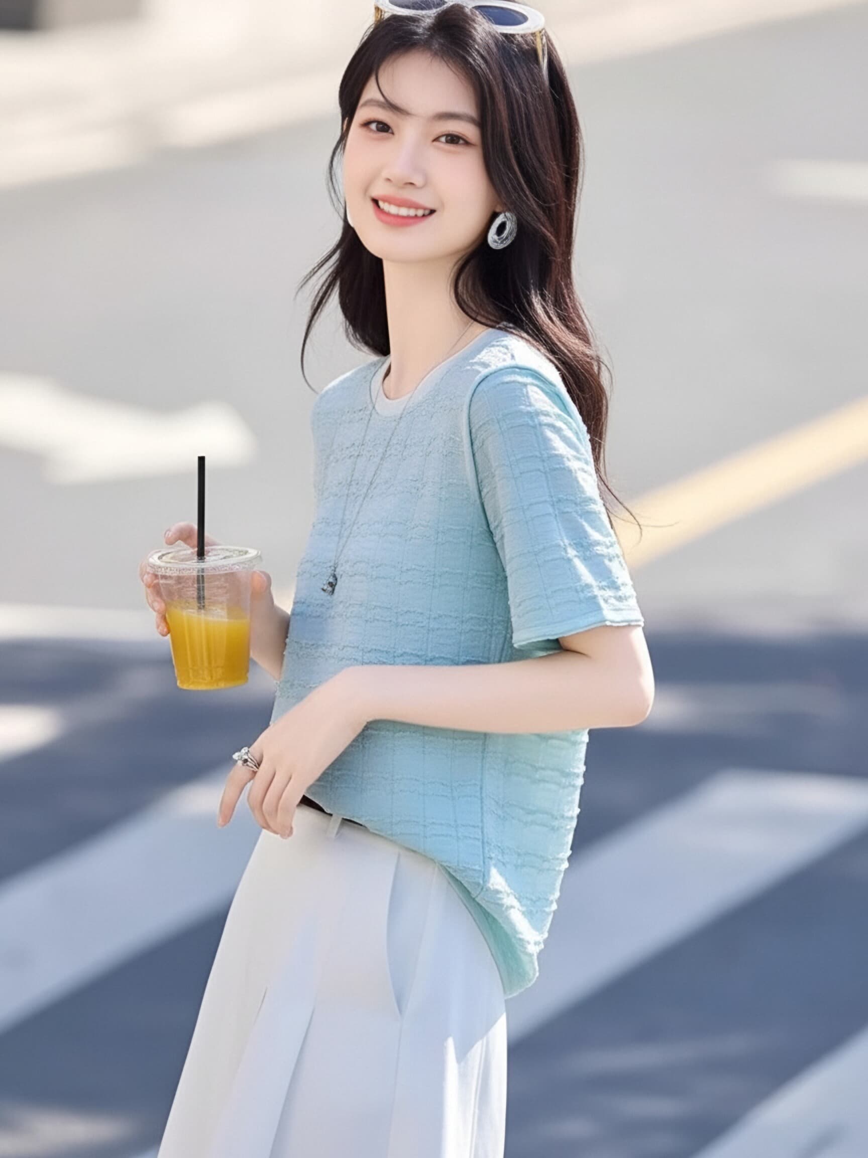 질감 센스 반팔 티셔츠 여성 여름 배색 라운드 넥 루즈핏 부드러운 연령 감소 작은 키 디자인 센스 느슨함 맨위 상세 이미지 4