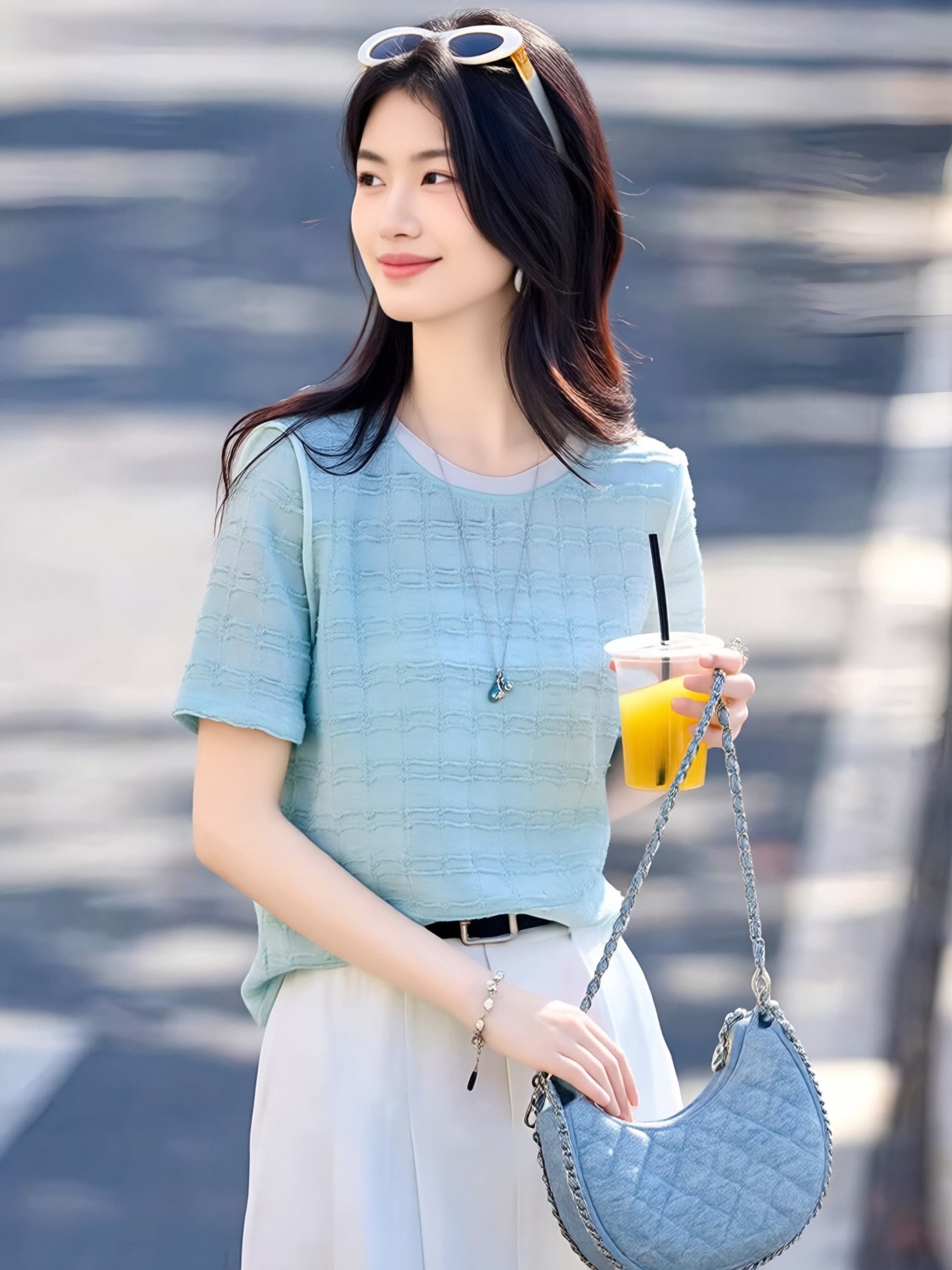 질감 센스 반팔 티셔츠 여성 여름 배색 라운드 넥 루즈핏 부드러운 연령 감소 작은 키 디자인 센스 느슨함 맨위 상세 이미지 5