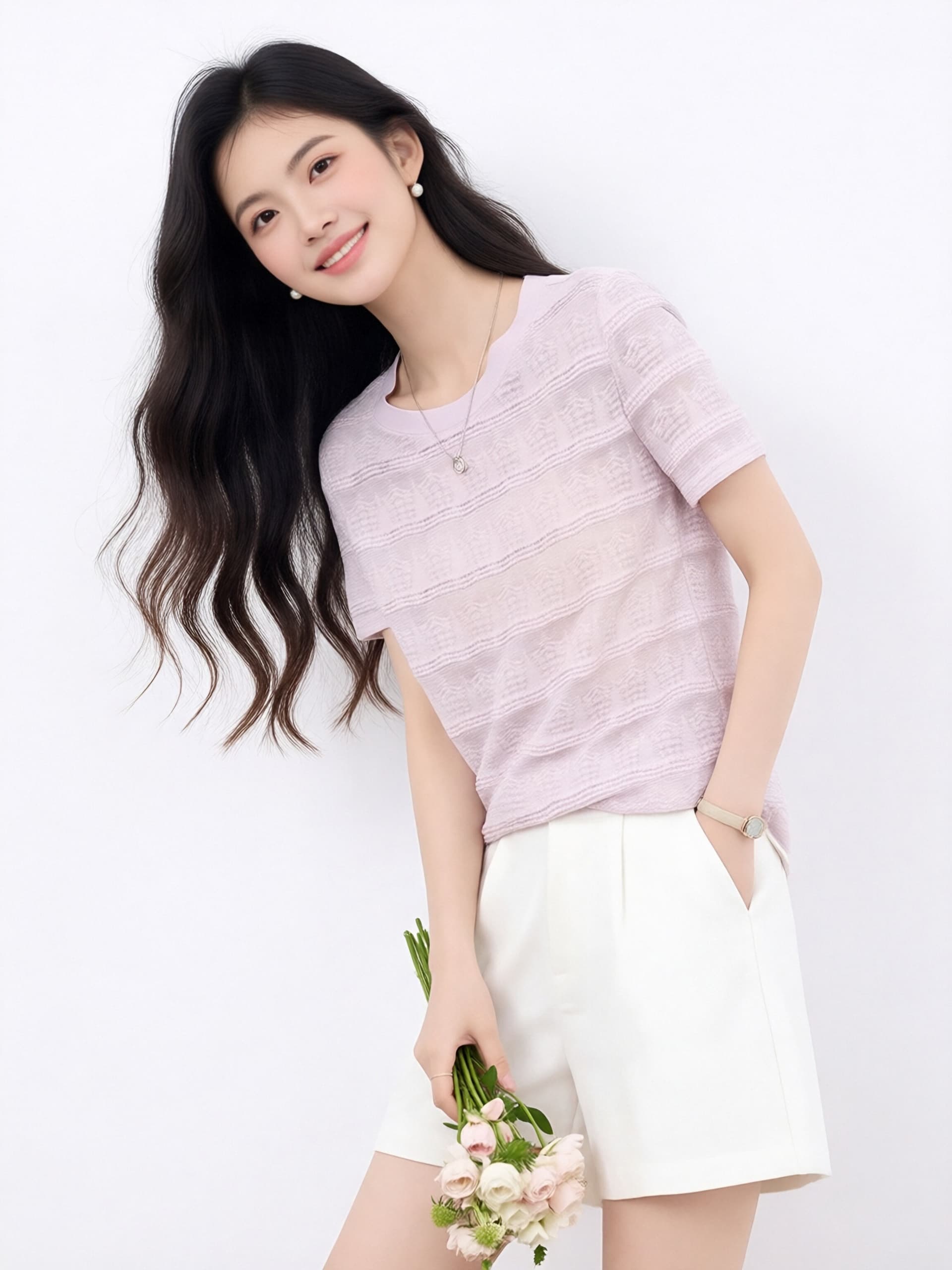 프랑스식 부드러운 바람 홀로우 아웃 니트 스웨터 여성 여름 새로운 반팔 슬림해 보이는 다용도 캐주얼 질감 센스 라운드 넥 티셔츠 이미지 2