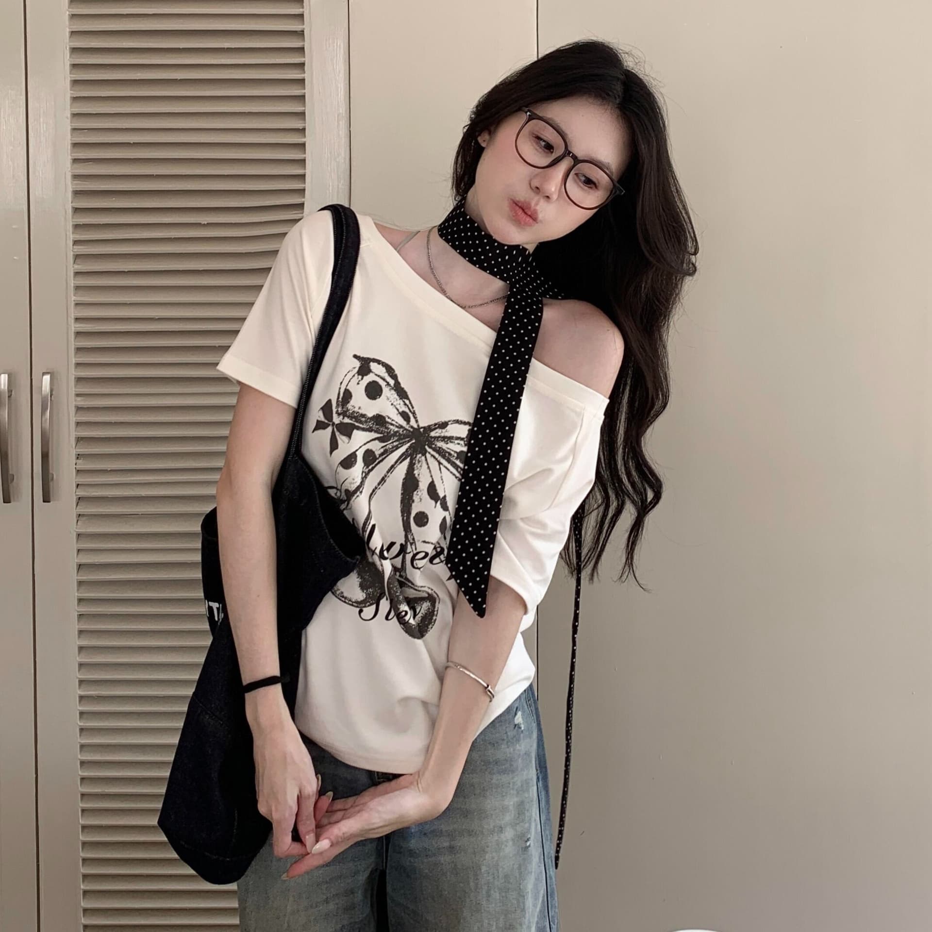 220 그램 92 면 8 암모니아 Lun 아메리칸 핫걸 비스듬한 어깨 알파벳 프린트 반팔 티셔츠 여성