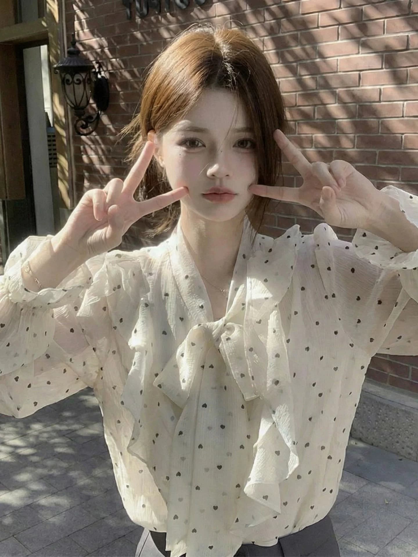 프릴 도트 무늬 여성 셔츠 2026 봄 가을 여름 티셔츠 여성 가을 여름 한 부서 나비 매듭 고급 센스 맨위 상세 이미지 3