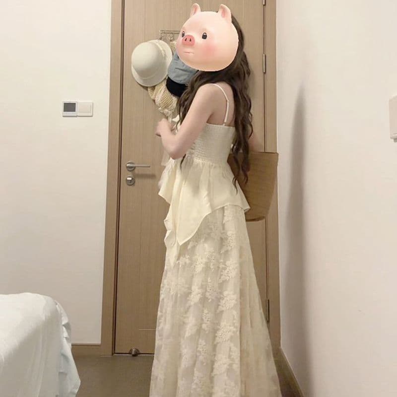 원본 것 있음 네리 아이 주간 보여주기 프랑스식 부드러운 슬립 치마 세트 유럽 만약 오래된 돈 바람 레이스 쉬폰 치마 이미지 4