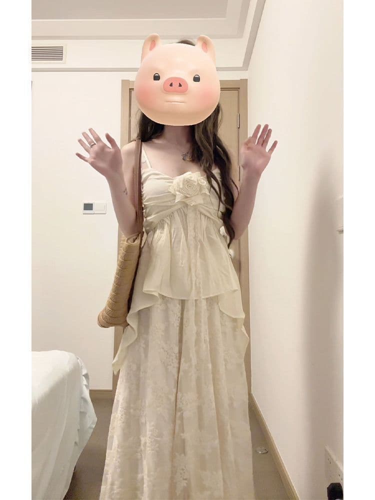 원본 것 있음 네리 아이 주간 보여주기 프랑스식 부드러운 슬립 치마 세트 유럽 만약 오래된 돈 바람 레이스 쉬폰 치마 상세 이미지 4