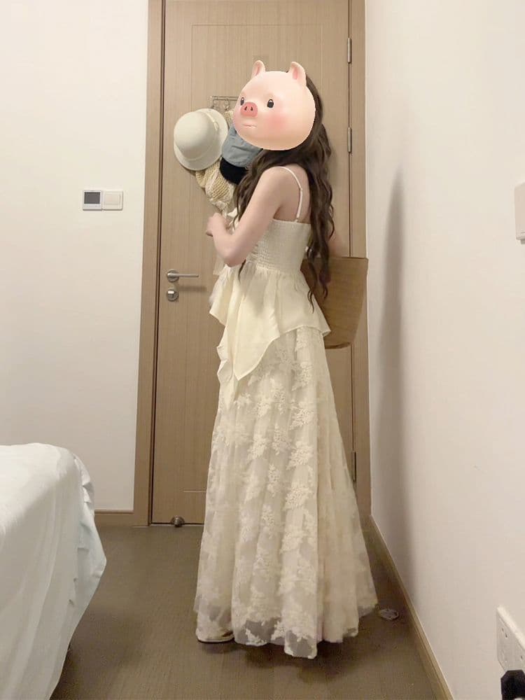 원본 것 있음 네리 아이 주간 보여주기 프랑스식 부드러운 슬립 치마 세트 유럽 만약 오래된 돈 바람 레이스 쉬폰 치마 상세 이미지 11