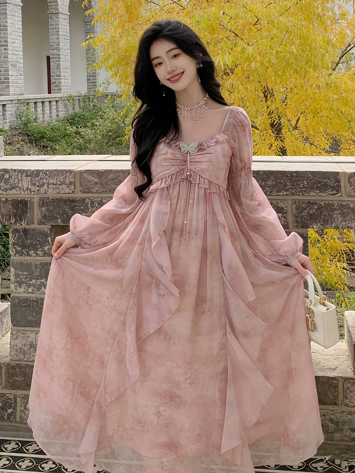2026 고급 센스 허리 수축 슬림해 보이는 꽃무늬 여성 드레스 봄 여름 부드러운 첫사랑 연령 감소 롱 스커트 이미지 2