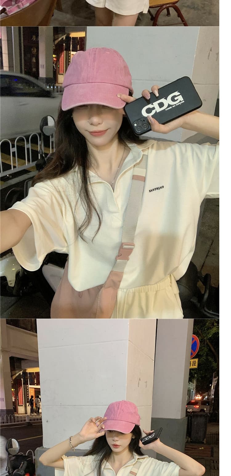 반팔 반바지 스포츠 슈트 여성 여름 소금 부서 학원 스타일 루즈핏 POLO 셔츠 러닝 서비스 패션 투피스 세트 트렌디 상세 이미지 4