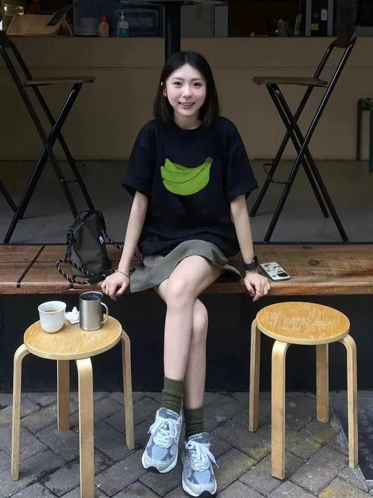 경관 그림 21 순면 210 그램 면 여름 드레스 한 부서 반팔 티셔츠 여성 한국 스타일 루즈핏 빅 사이즈 프린트 상세 이미지 2