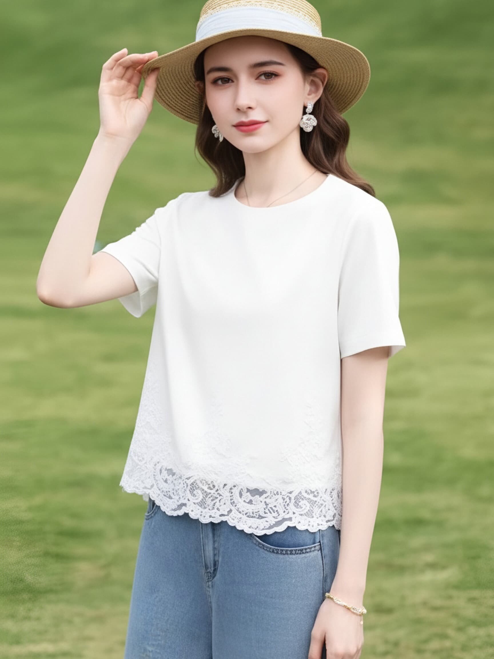 프랑스식 부드러운 바람 화이트 순면 반팔 티셔츠 여성 셔츠 홀로우 아웃 레이스 자수 캐주얼 다용도 품격 작은 셔츠 이미지 4