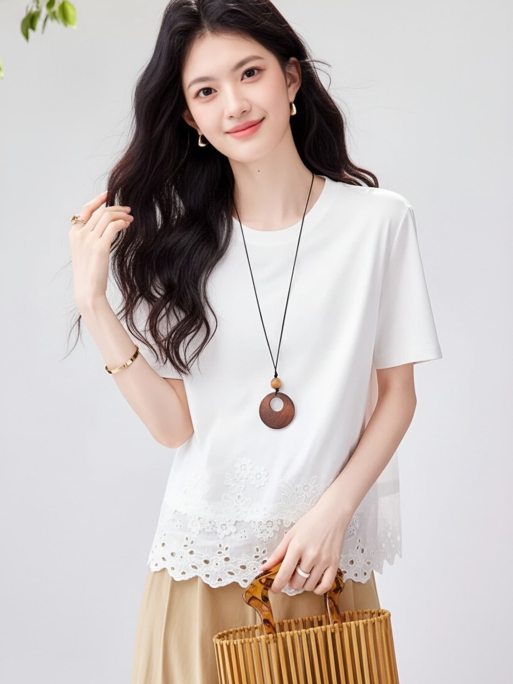 프랑스식 부드러운 바람 화이트 순면 반팔 티셔츠 여성 셔츠 홀로우 아웃 레이스 자수 캐주얼 다용도 품격 작은 셔츠