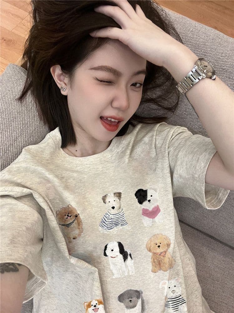 빗질하다 순면 230 크 순면 반팔 루즈핏 가을 어깨 프린트 티셔츠 여름 맨위 디자인 센스 작은 대중 이미지 2