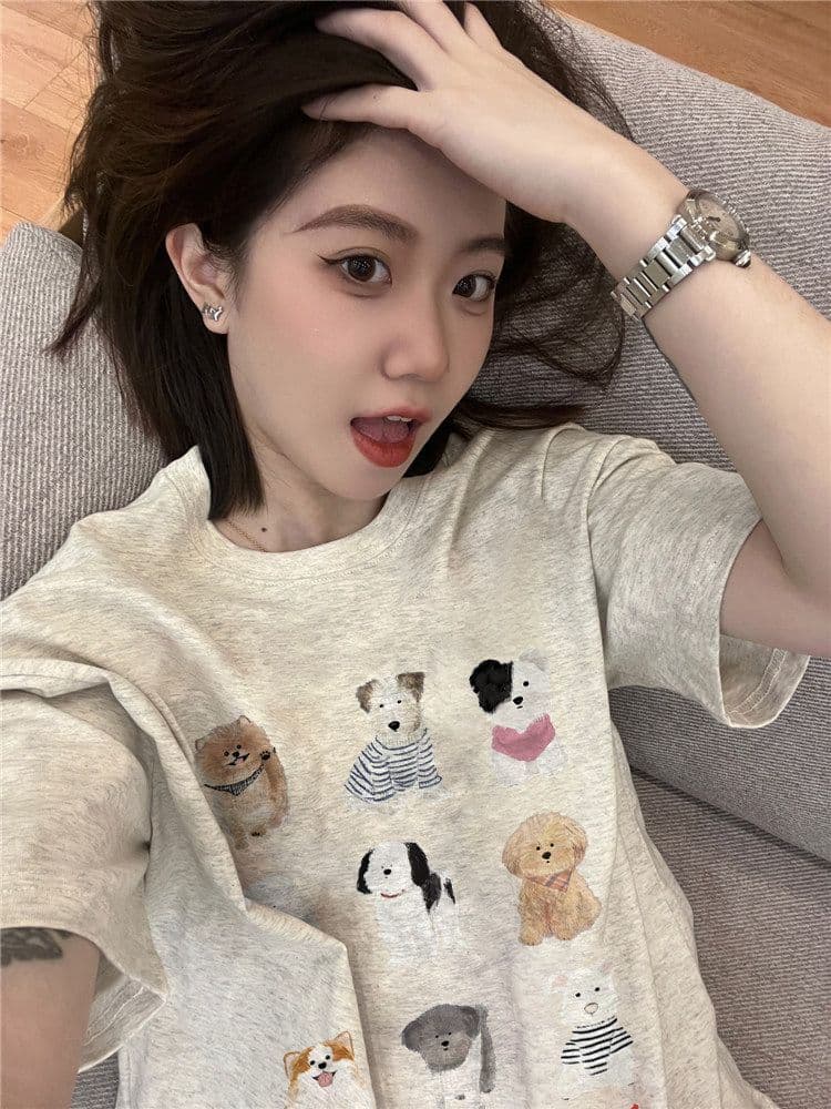 빗질하다 순면 230 크 순면 반팔 루즈핏 가을 어깨 프린트 티셔츠 여름 맨위 디자인 센스 작은 대중
