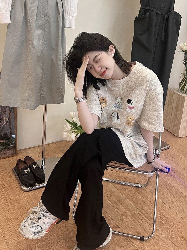 빗질하다 순면 230 크 순면 반팔 루즈핏 가을 어깨 프린트 티셔츠 여름 맨위 디자인 센스 작은 대중 상세 이미지 5