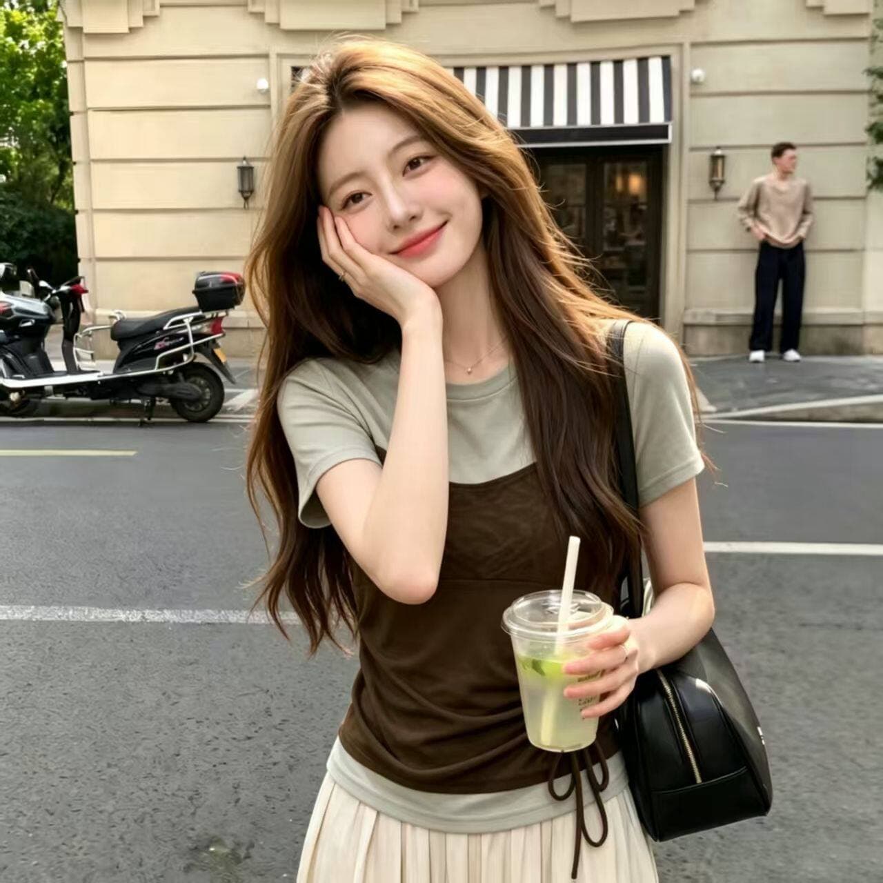 차가운 실크 차가운 면 리브 빅 사이즈 여성 망사 패치워크 긍정적 인 어깨 반팔 티셔츠 여성 여름 새로운 페이크 레이어드 맨위 상세 이미지 3