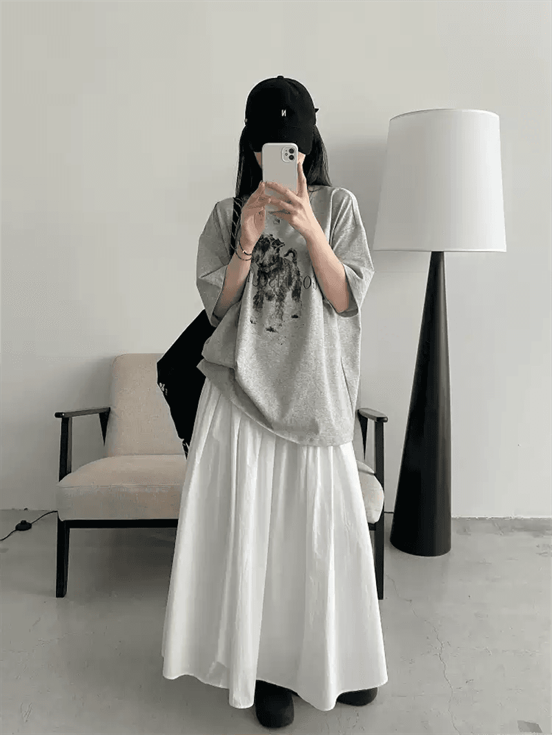 21 순면 210 그램 이후 패키지 칼라 여름 드레스 한 부서 반팔 티셔츠 여성 한국 스타일 루즈핏 빅 사이즈 프린트 상세 이미지 5