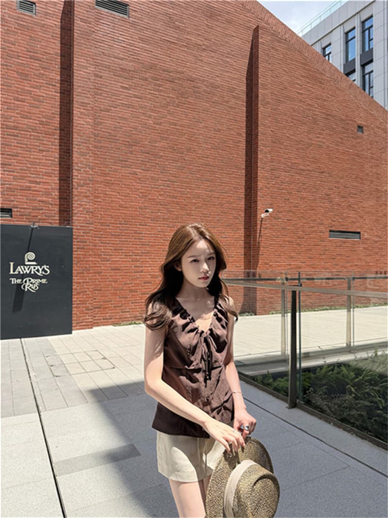 원본 품질 네리 아메리칸 레트로 핫걸 V넥 조끼 슬립 민소매 펌프 로프 비즈 맨위 상세 이미지 11