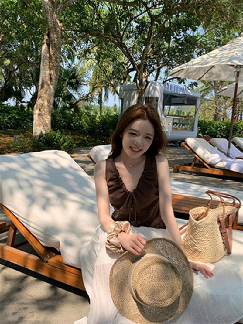 원본 품질 네리 아메리칸 레트로 핫걸 V넥 조끼 슬립 민소매 펌프 로프 비즈 맨위 상세 이미지 26