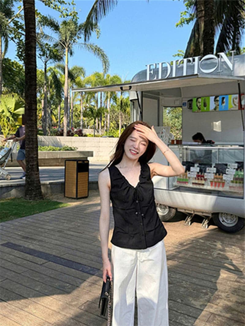 원본 품질 네리 아메리칸 레트로 핫걸 V넥 조끼 슬립 민소매 펌프 로프 비즈 맨위 상세 이미지 33