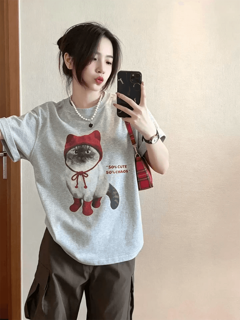 경관 그림 21 순면 210 그램 이후 패키지 칼라 여름 드레스 한 부서 반팔 티셔츠 여성 한국 스타일 루즈핏 빅 사이즈 프린트 이미지 4