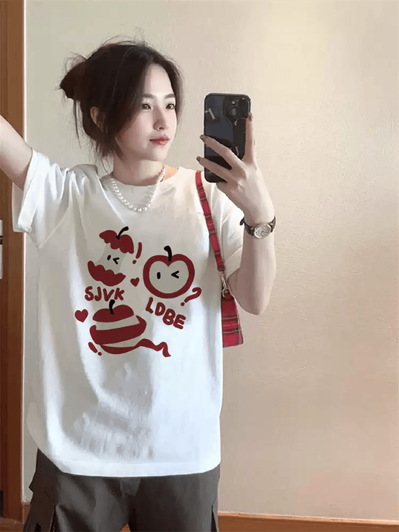 경관 그림 21 순면 210 그램 이후 패키지 칼라 여름 드레스 한 부서 반팔 티셔츠 여성 한국 스타일 루즈핏 빅 사이즈 프린트 상세 이미지 3