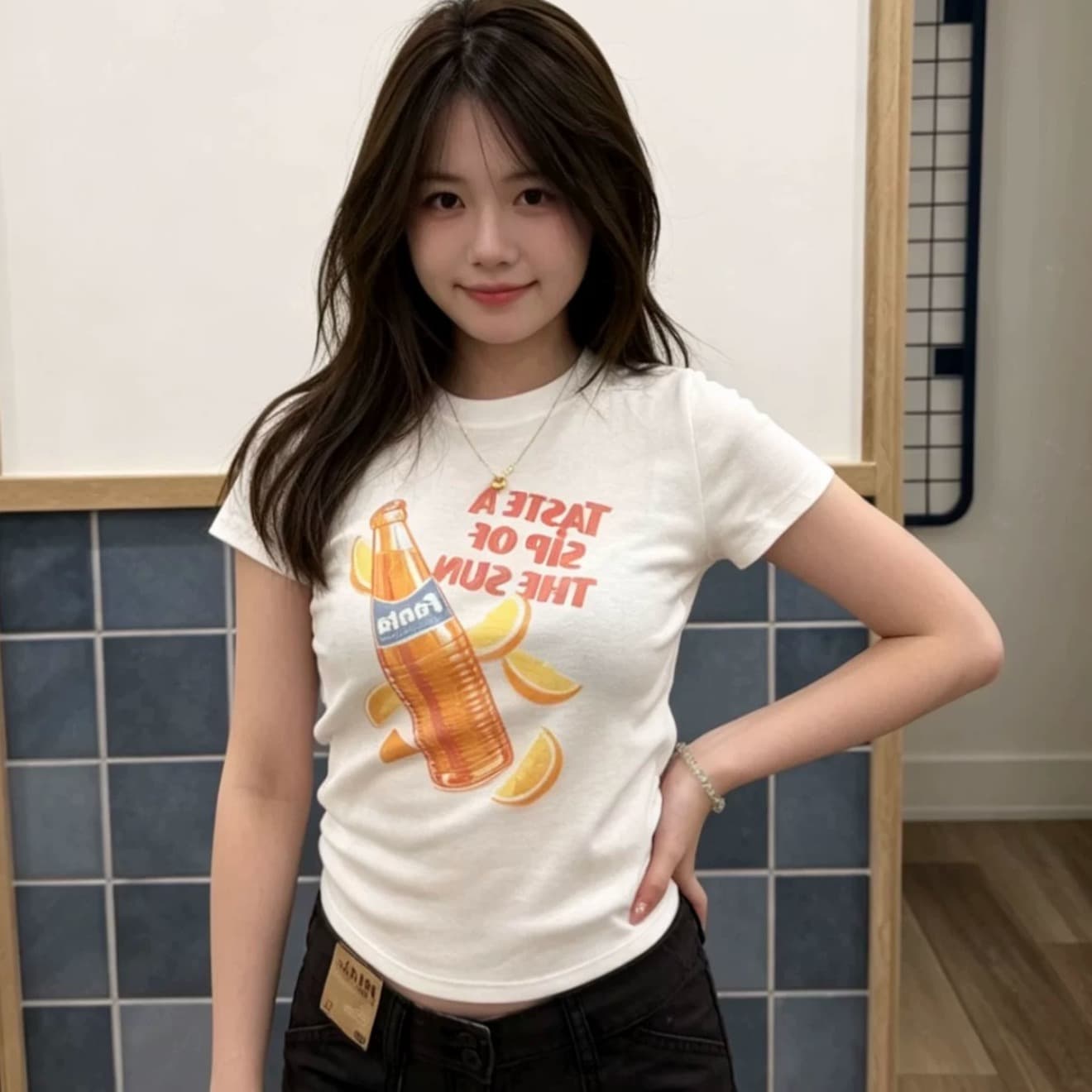 원본 것 순면 220 그램 40 음식 털 느낌 있음 신축성 프린트 몸매 가꾸기 허리 수축 반팔 티셔츠 여성