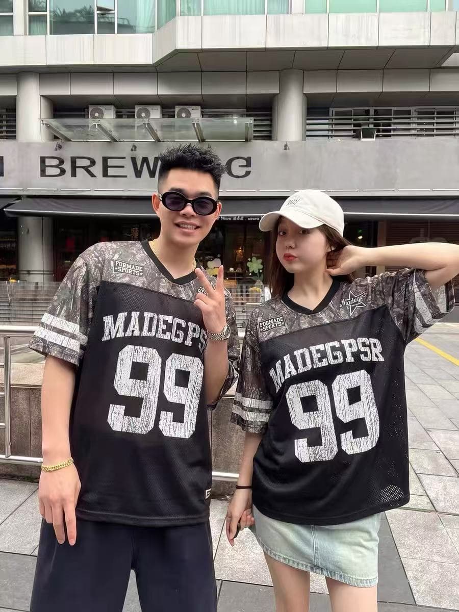 원본 운동 원단 원본 솜씨 아메리칸 메쉬 천 V넥 반팔 티셔츠 여름 저지 루즈핏 맨위 남녀 트렌디 이미지 3