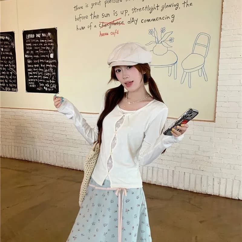 2026 달콤함 새로운 신선함 꽃무늬 반신 스커트 한 부서 슬림해 보이는 나비 넥타이 미니 스커트 상세 이미지 1