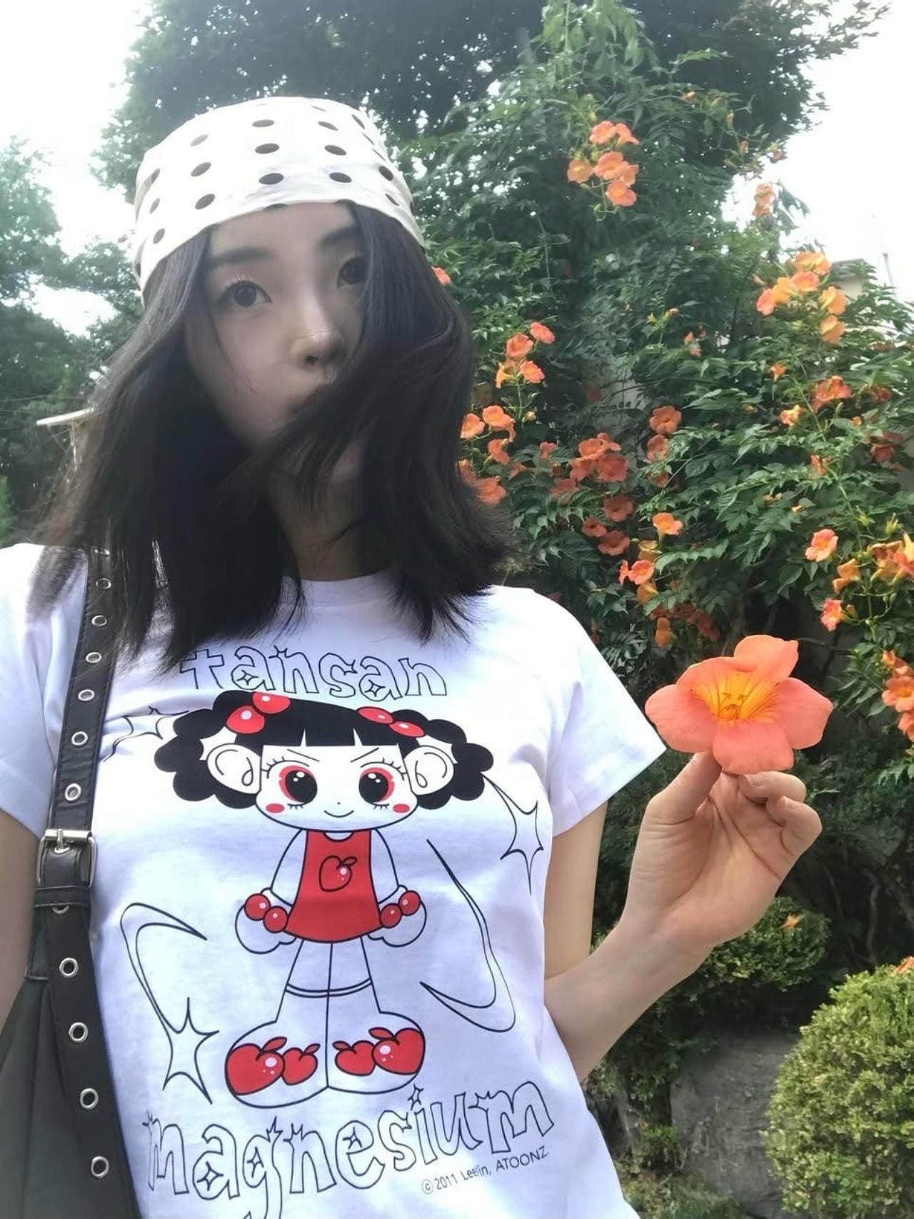 원본 것 순면 220 그램 40 음식 털 느낌 있음 신축성 프린트 몸매 가꾸기 허리 수축 반팔 티셔츠 여성 상세 이미지 5