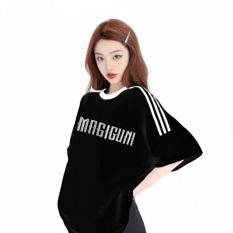 빗질하다 순면 230 크 순면 반팔 230 크 삽입 어깨 소매 3개 8 점 티셔츠 루즈핏 프린트 상세 이미지 5