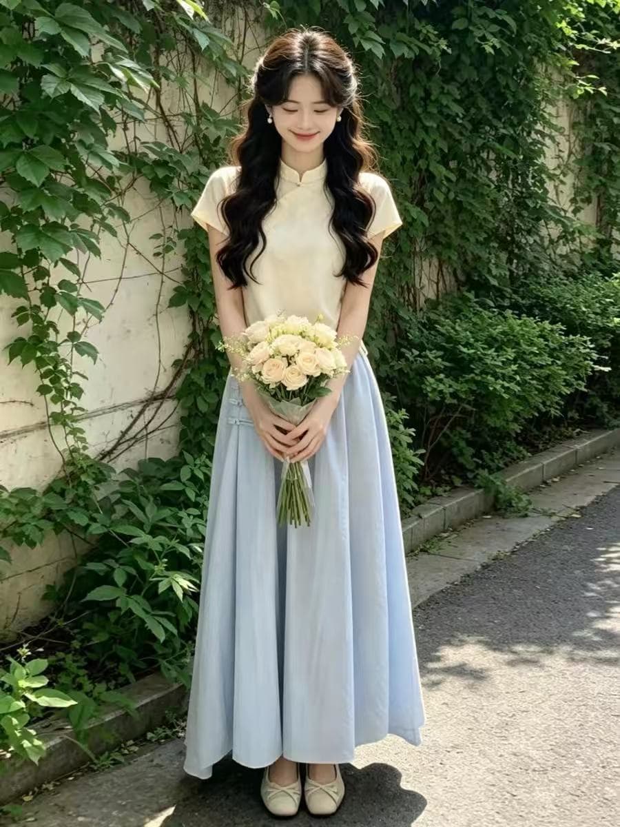 2026 새로운 올해 인기 폭발 새로운 중식 국풍 치파오 드레스 아이들 여름 착용 가져 가라. 세트 롱 스커트 이미지 2