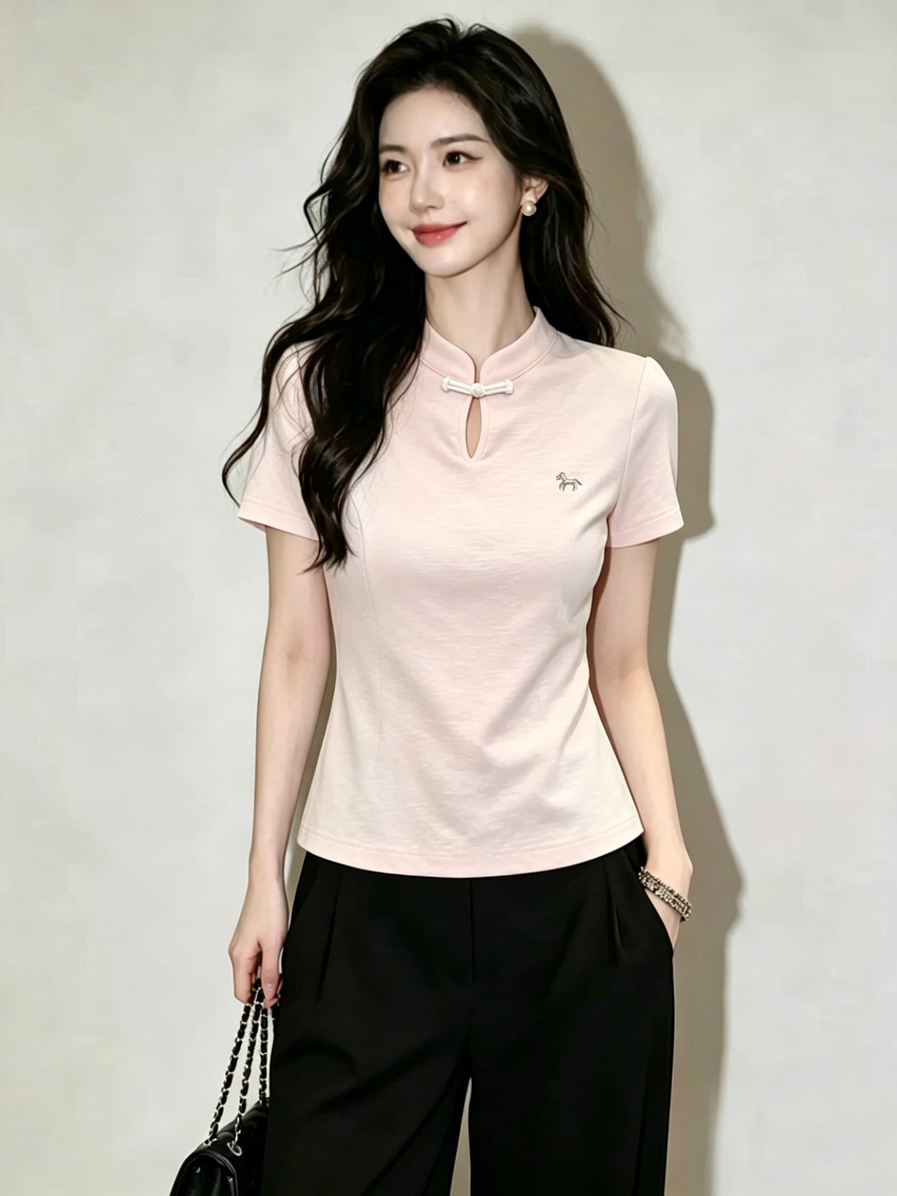 눈꽃 면 26 년 새로운 미니멀리즘 반팔 홀로우 아웃 자수 티셔츠 여성 여름 패션 몸매 가꾸기 다용도 맨위 상세 이미지 3