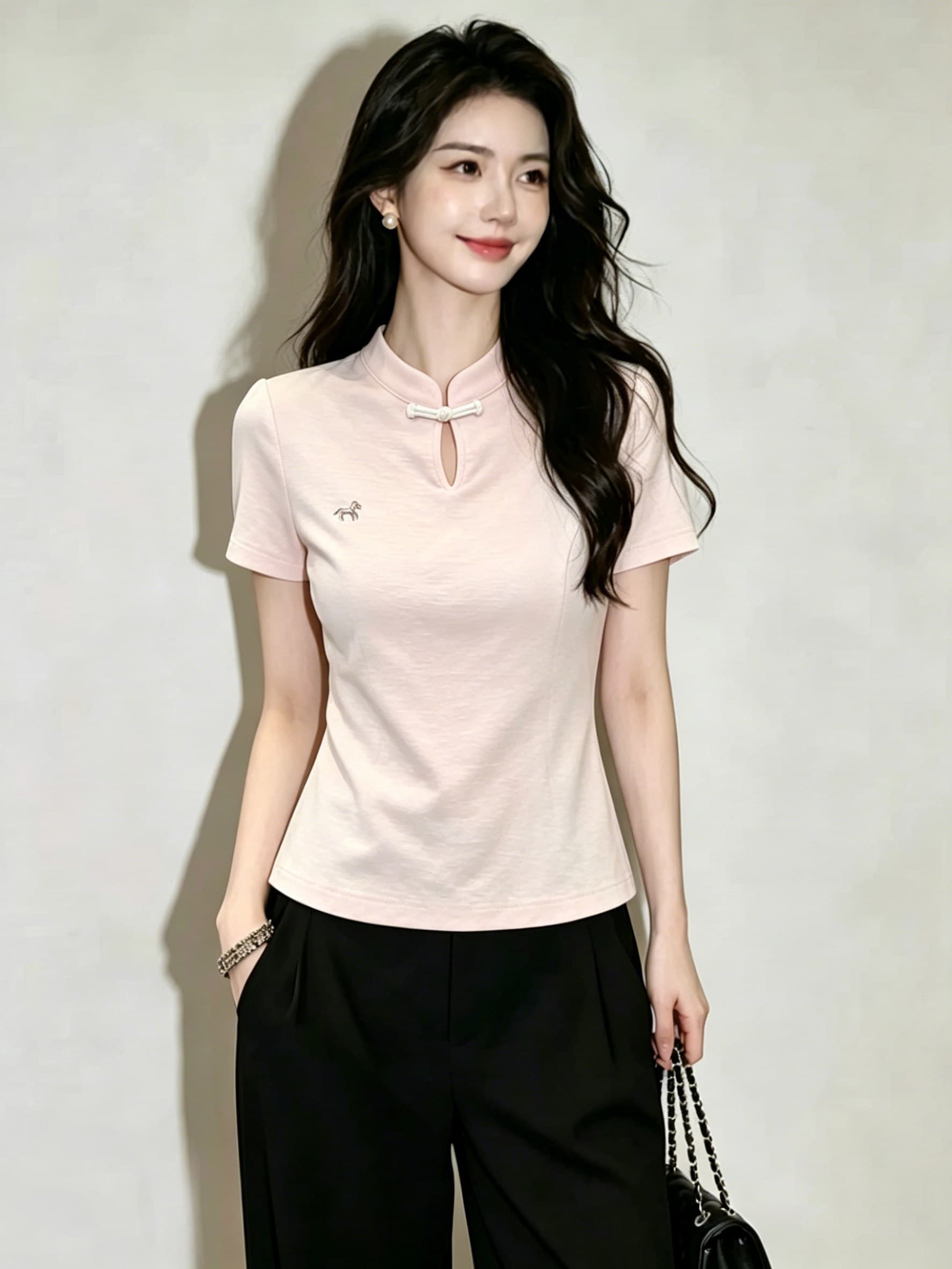 눈꽃 면 26 년 새로운 미니멀리즘 반팔 홀로우 아웃 자수 티셔츠 여성 여름 패션 몸매 가꾸기 다용도 맨위 상세 이미지 4