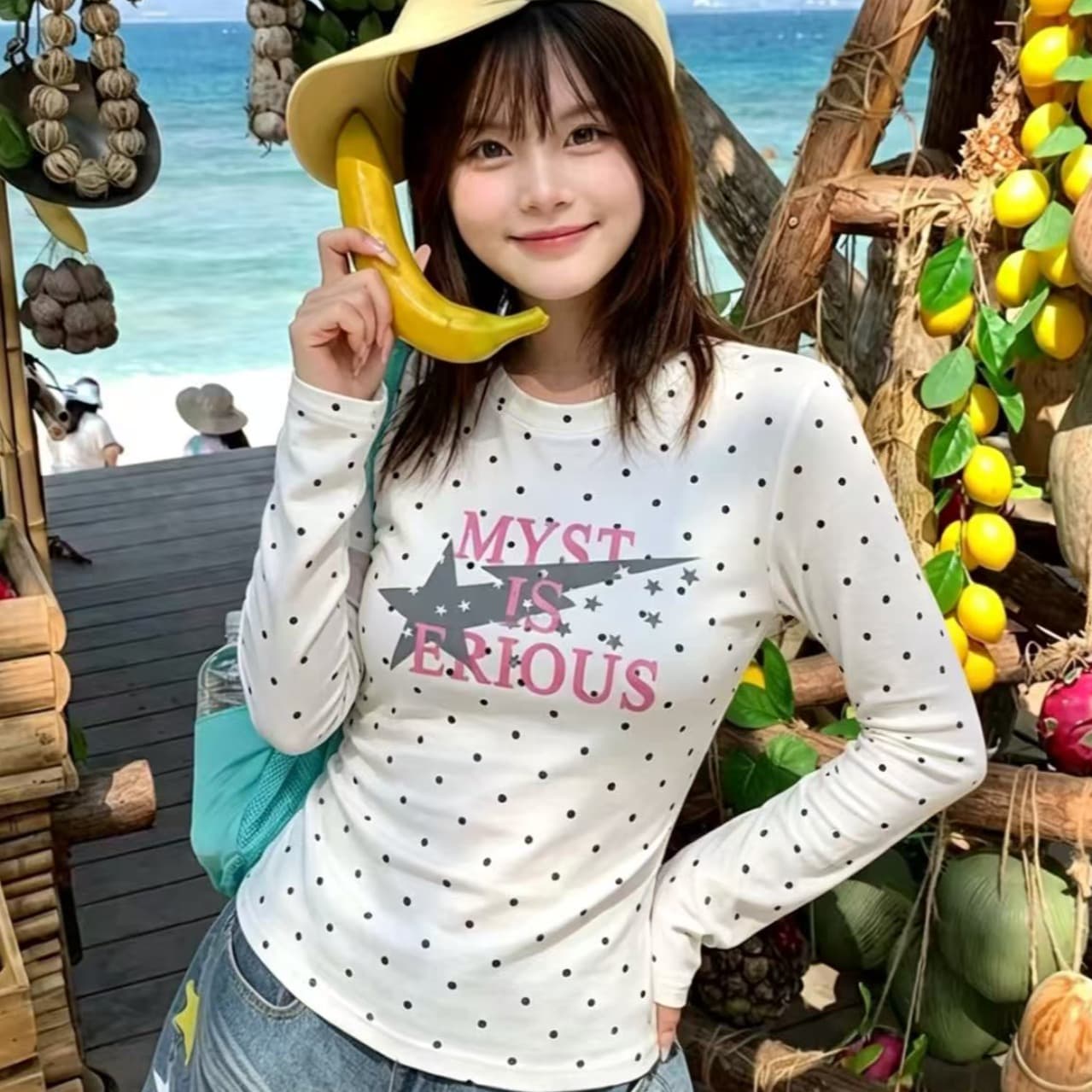 220 그램 40 빗질하다 92 면 8 암모니아 Lun 도트 무늬 몸매 가꾸기 긴팔 티셔츠 여성