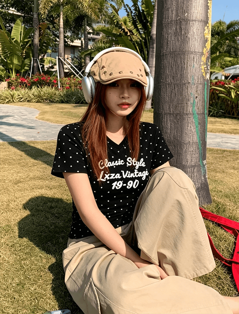 40 220 그램 빗질하다 92 면 8 암모니아 Lun 이후 패키지 칼라 몸매 가꾸기 슬림해 보이는 긍정적 인 어깨 V넥 반팔 티셔츠 여성 상세 이미지 5