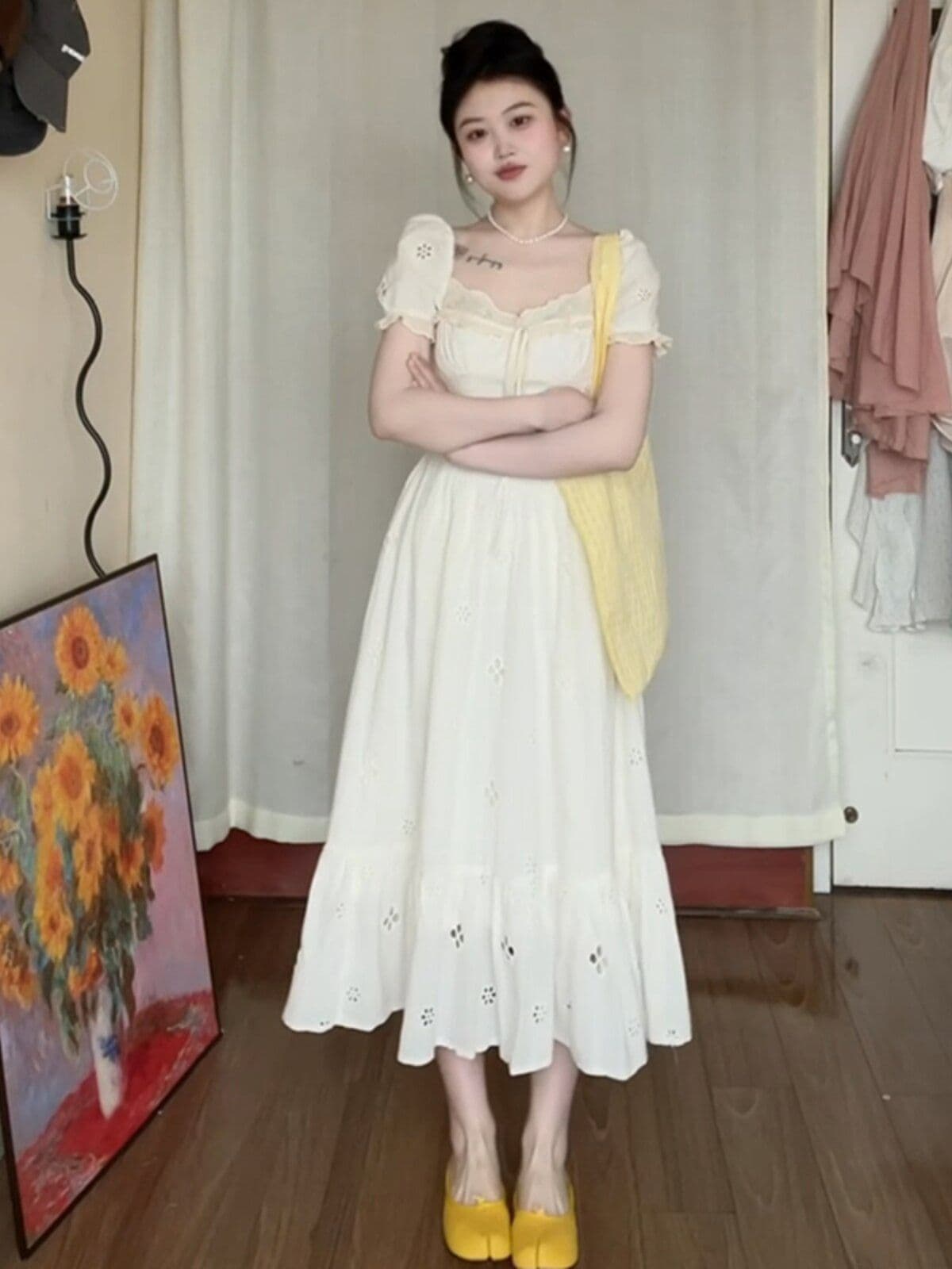 부드러운 바람 살구 색상 광장 칼라 꽃무늬 드레스 아이들 여름 2026 새로운 차 휴식 프랑스식 해변가 휴가 롱 스커트 상세 이미지 11