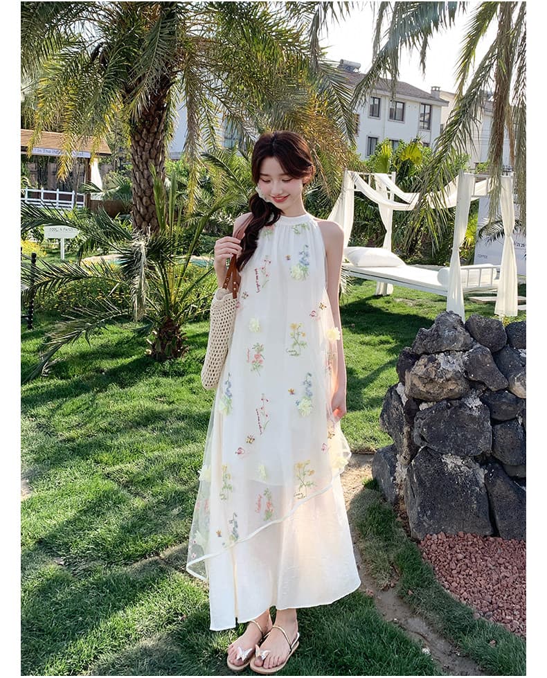 해변가 휴가 부드러운 행침 목 여성 드레스 2026 여름 새로운 꽃무늬 치마 루즈핏 망사 a 단어 길이 치마 상세 이미지 12