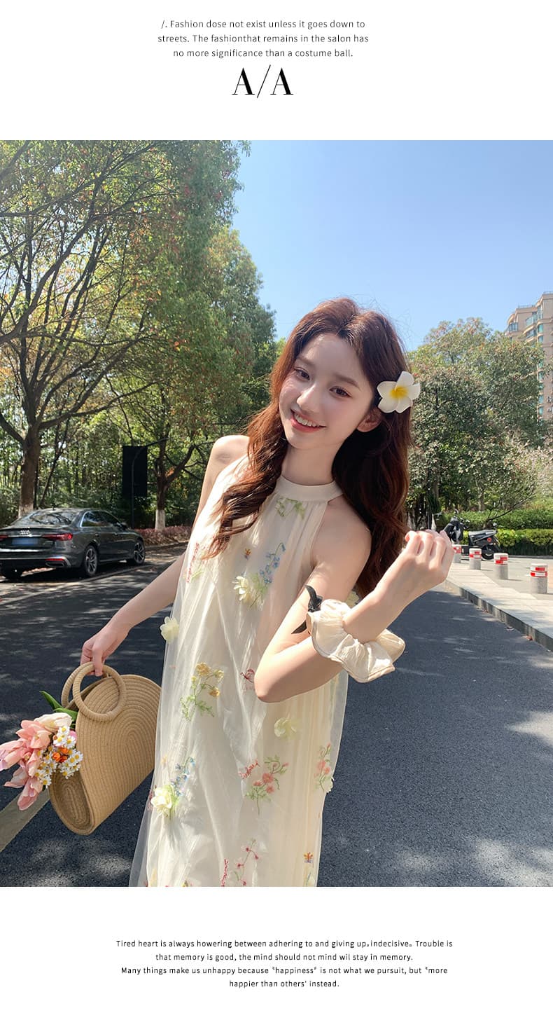 해변가 휴가 부드러운 행침 목 여성 드레스 2026 여름 새로운 꽃무늬 치마 루즈핏 망사 a 단어 길이 치마 상세 이미지 20