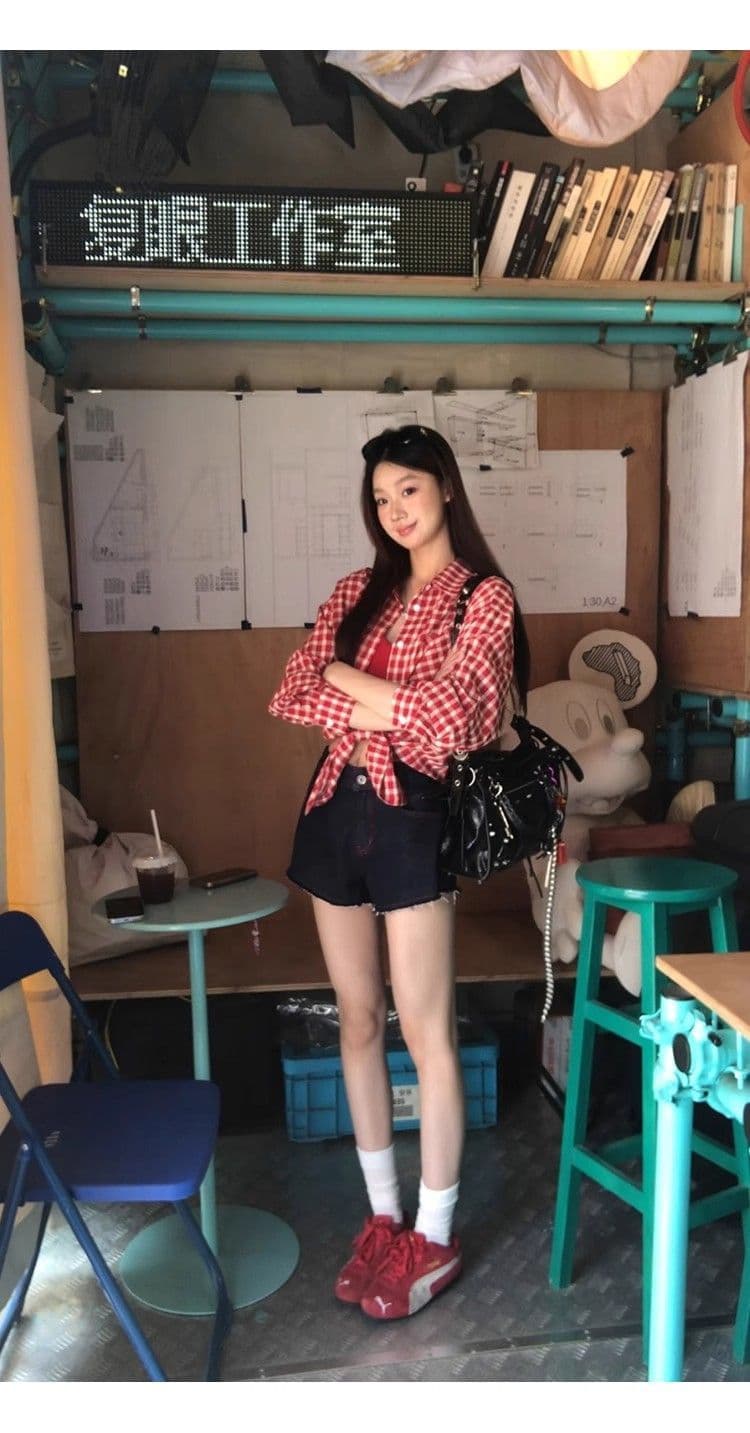 빨간색 체크무늬 레트로 셔츠 재킷 새로운 루즈핏 캐주얼 느긋한 긴팔 맨위 셔츠 상세 이미지 4