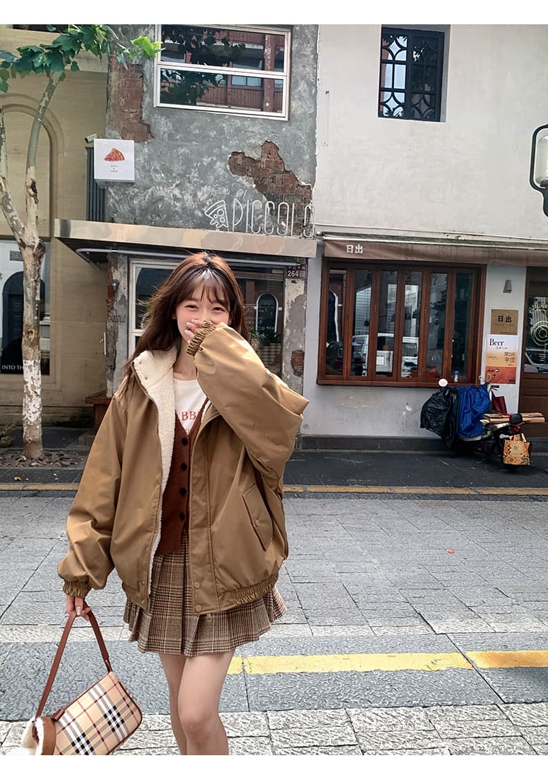 아메리칸 레트로 쇼트 스타일 면 의류 여성 양털 털이 있는 목화 진딧물 겨울 새로운 학생 oversize 재킷 트렌디 상세 이미지 15