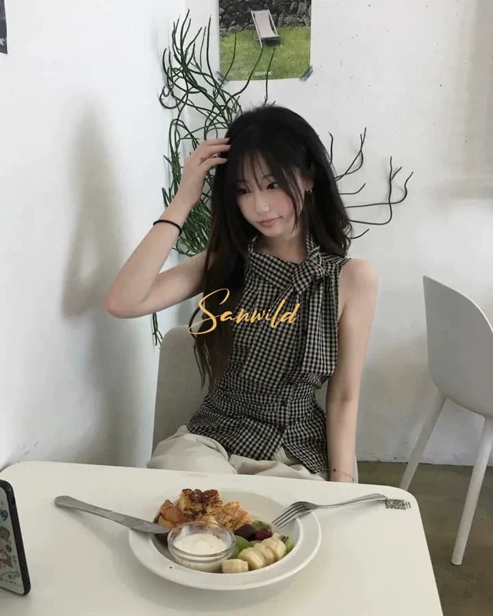 sanwild 한 부서 레트로 체크무늬 레이스업 허리 수축 여성 셔츠 디자인 센스 몸매 가꾸기 슬림해 보이는 다용도 품격 맨위 상세 이미지 13